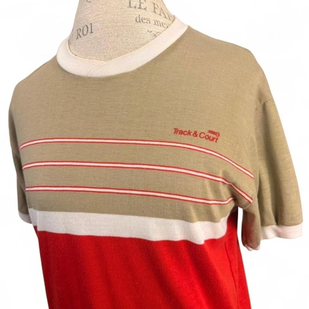 Vintage 80s Track & Court Stripe Color Block T Shirt Mens Medium - Picture 6 of 8